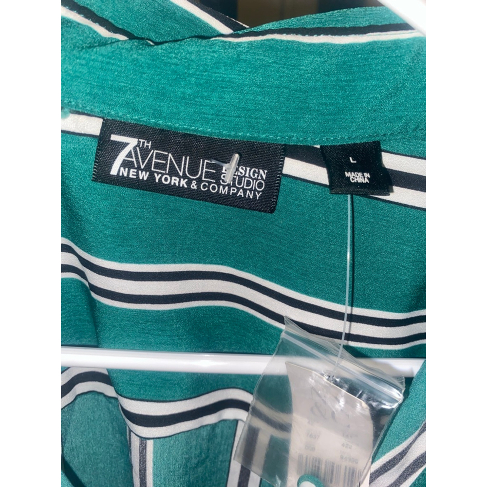Womens 7th Avenue green & White Long Sleeve Dress L - Picture 3 of 8